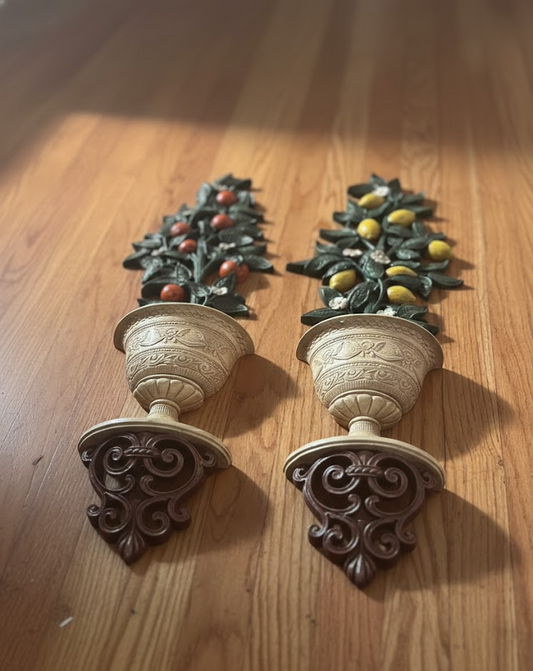 Vintage 1960s Homco Lemon & Orange Tree Wall Decor Set – Resin Fruit Topiary Pla