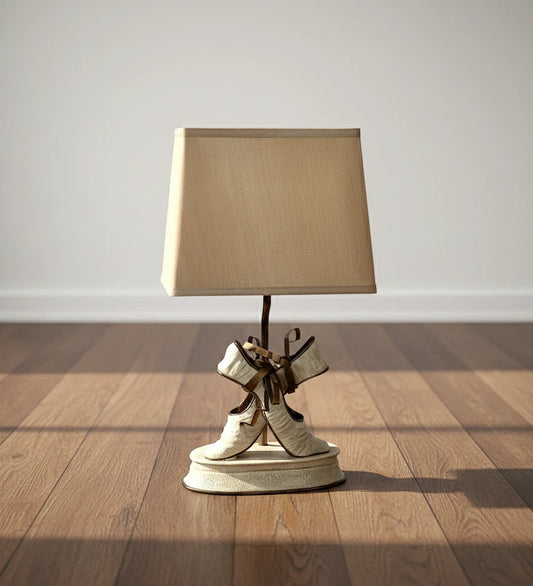 Vintage Ballet Slipper Table Lamp Ceramic Ballerina Bedroom Decor with Satin Sha