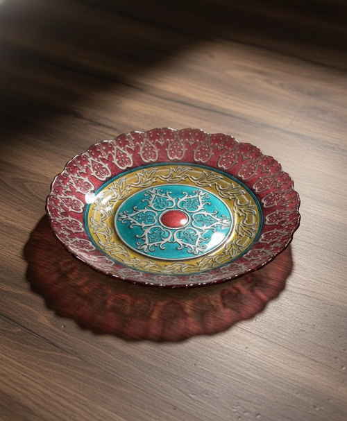 Topkapi Turkish Art Glass Bowl 12.5" Reverse Hand Painted Multicolor Art Nouveau