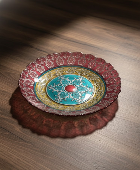 Topkapi Turkish Art Glass Bowl 12.5" Reverse Hand Painted Multicolor Art Nouveau